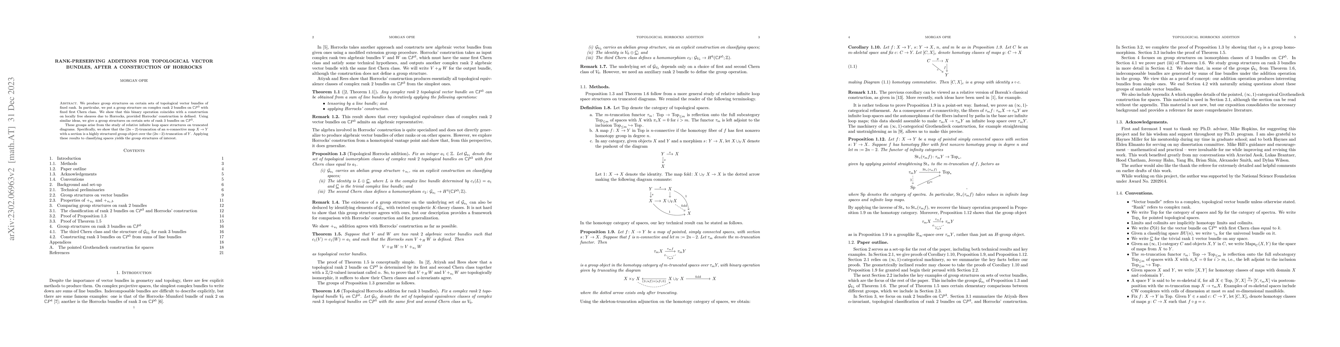 Thumbnail for Rank-preserving additions for topological vector bundles, after a
  construction of Horrocks