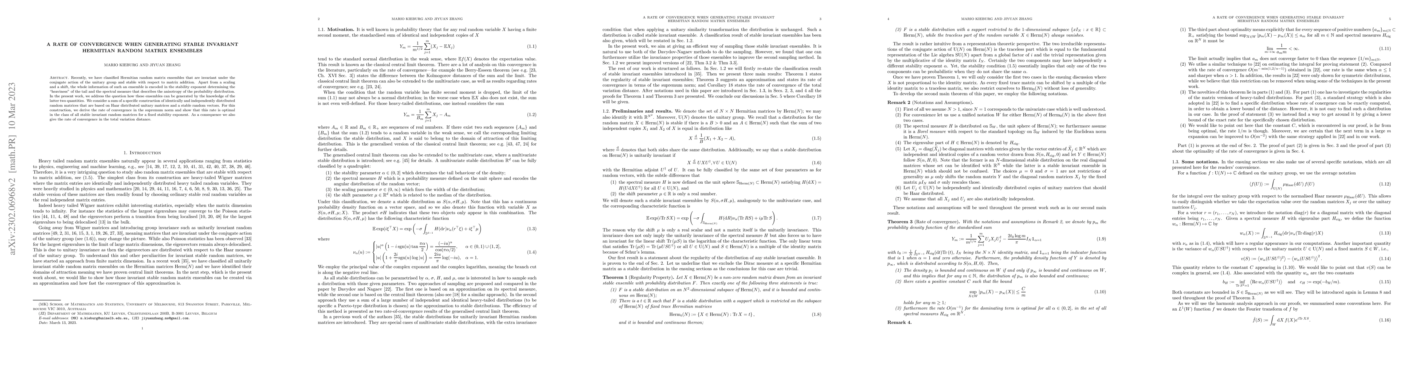 Thumbnail for A rate of convergence when generating stable invariant Hermitian random
  matrix ensembles