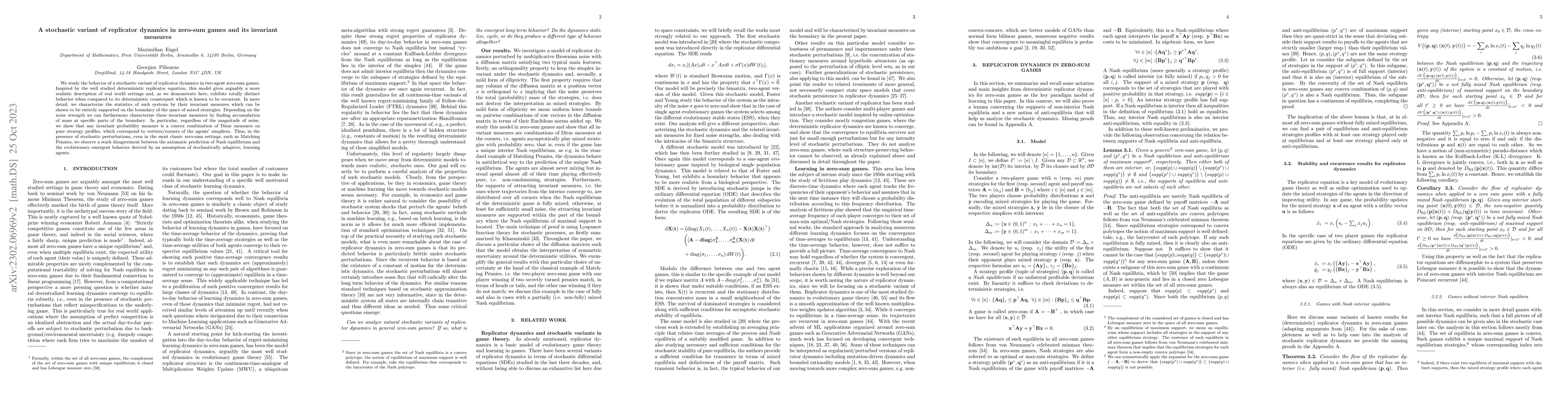 Thumbnail for A stochastic variant of replicator dynamics in zero-sum games and its
  invariant measures