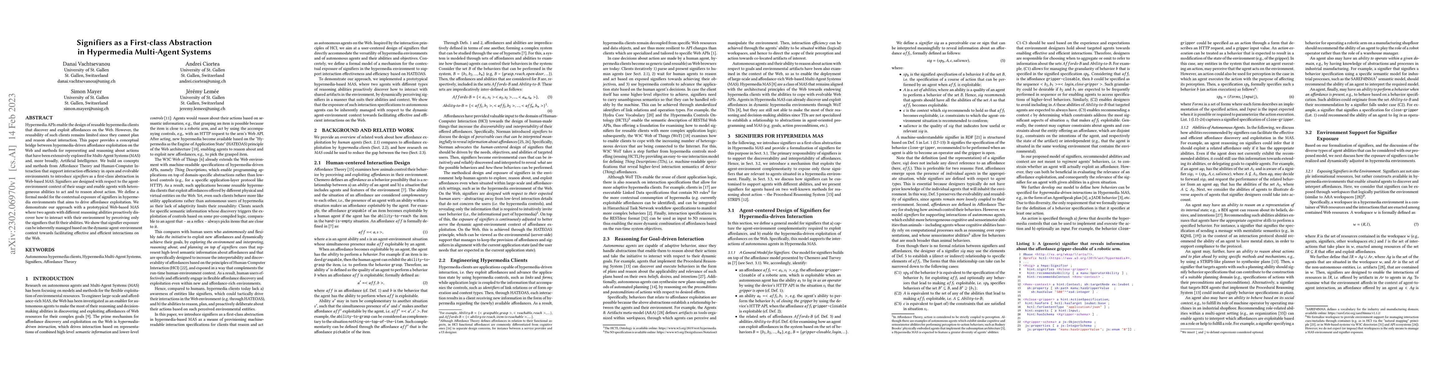 Thumbnail for Signifiers as a First-class Abstraction in Hypermedia Multi-Agent
  Systems