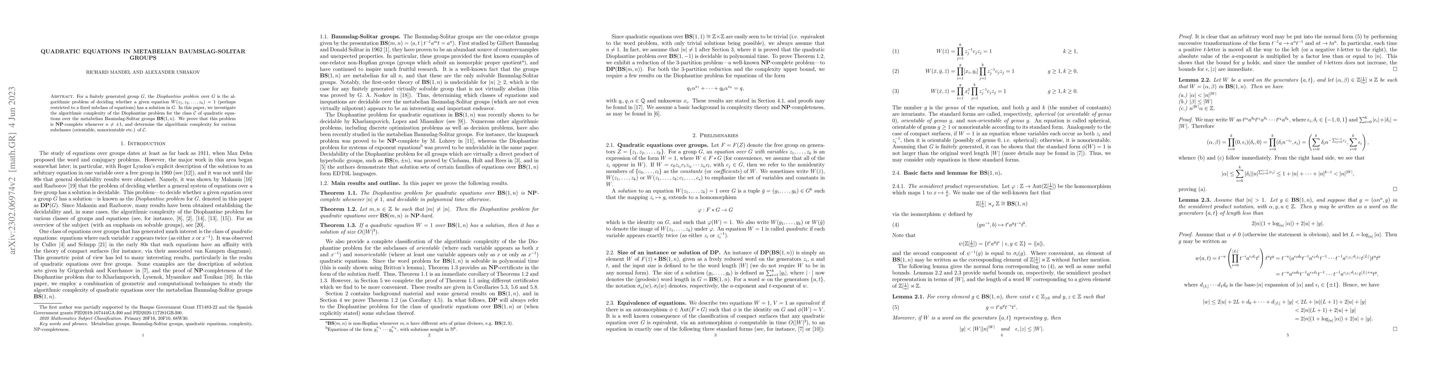 Thumbnail for Quadratic equations in metabelian Baumslag-Solitar groups