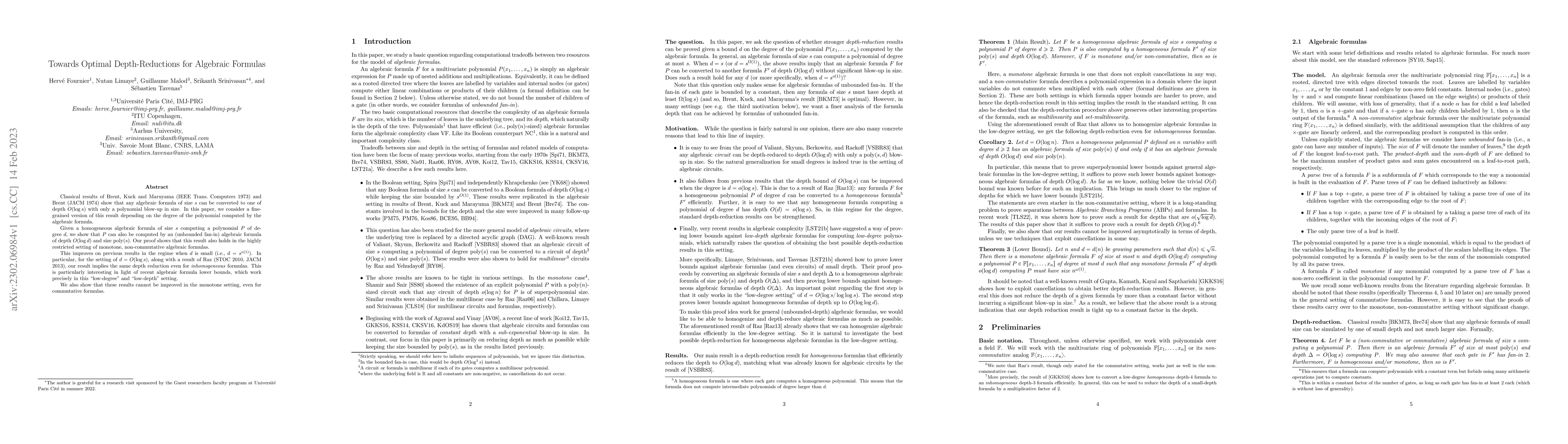 Thumbnail for Towards Optimal Depth-Reductions for Algebraic Formulas