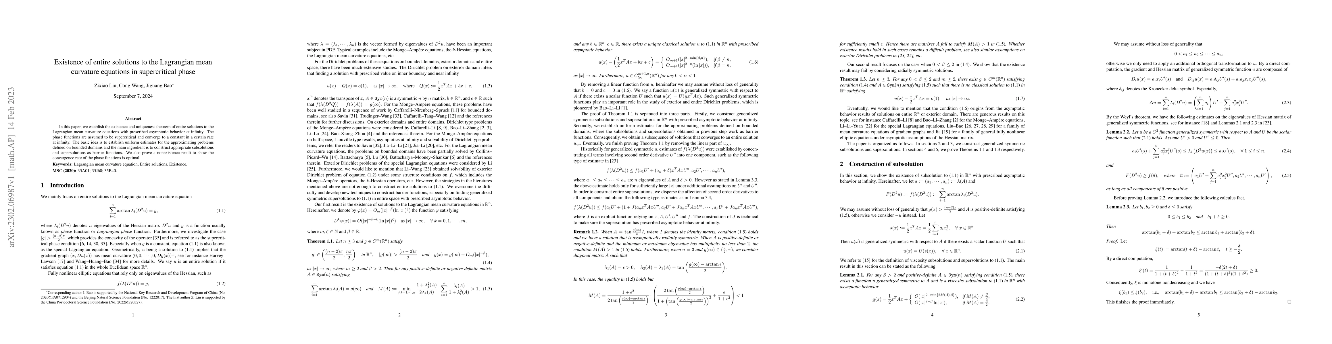 Thumbnail for Existence of entire solutions to the Lagrangian mean curvature equations
  in supercritical phase