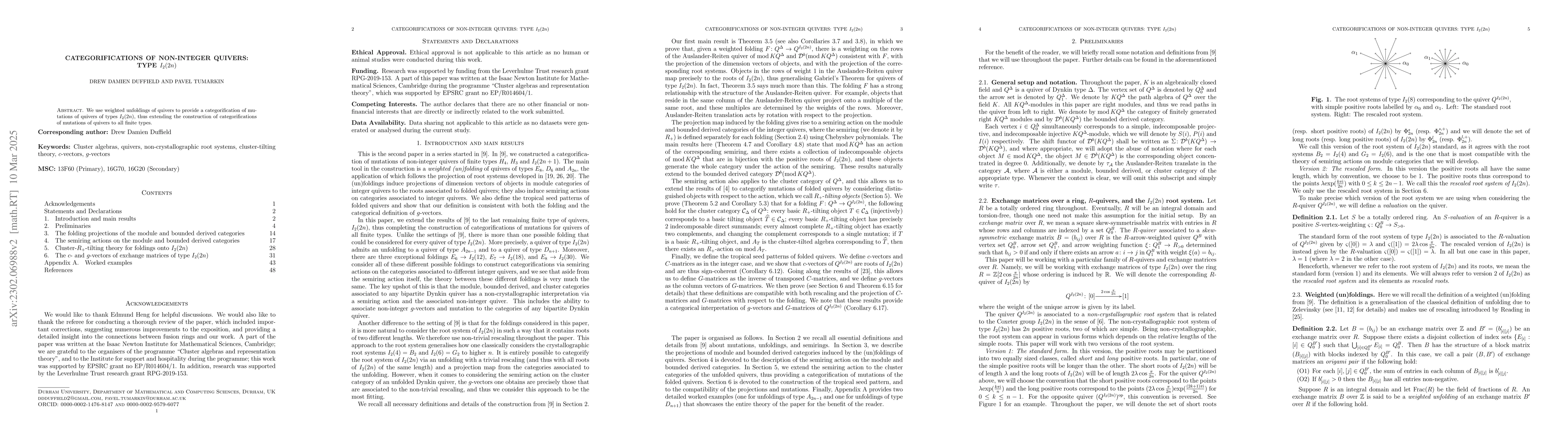 Thumbnail for Categorifications of Non-Integer Quivers: Type $I_2(2n)$