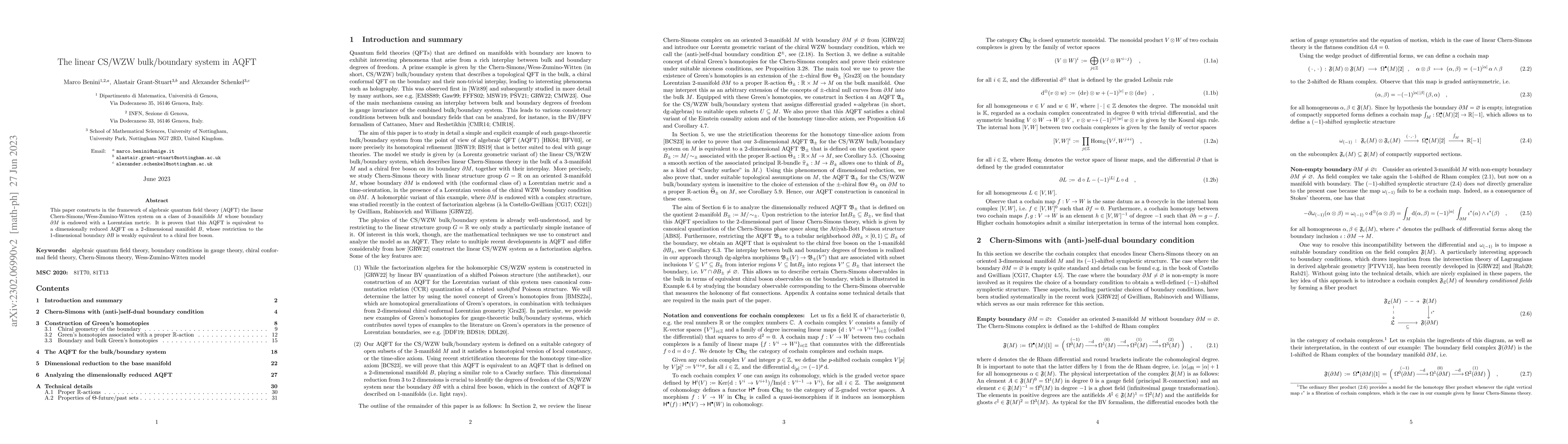 Thumbnail for The linear CS/WZW bulk/boundary system in AQFT
