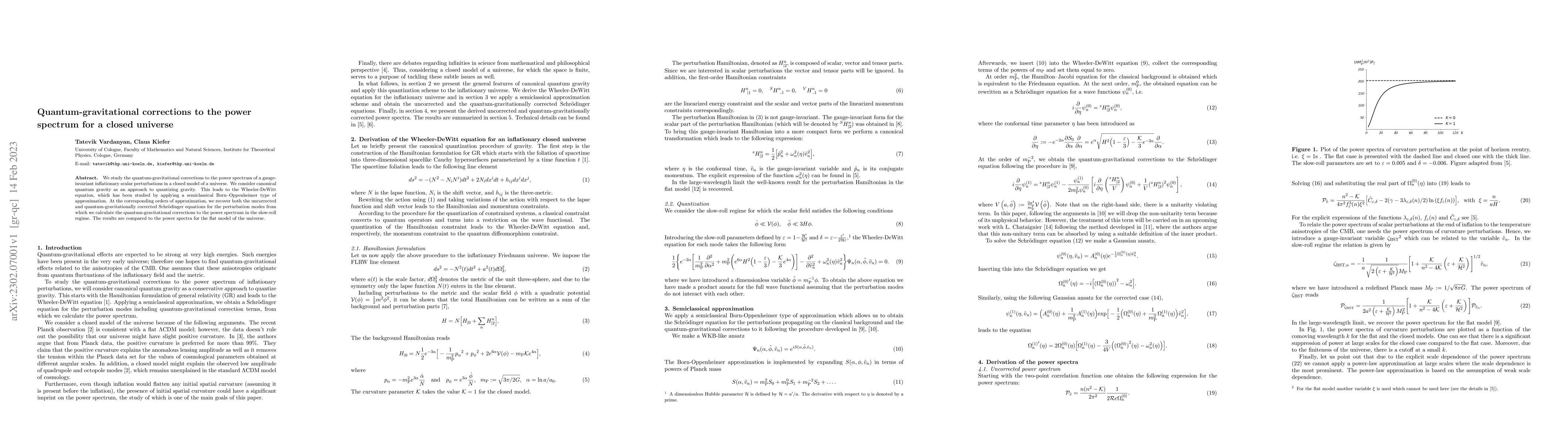Thumbnail for Quantum-gravitational corrections to the power spectrum for a closed
  universe