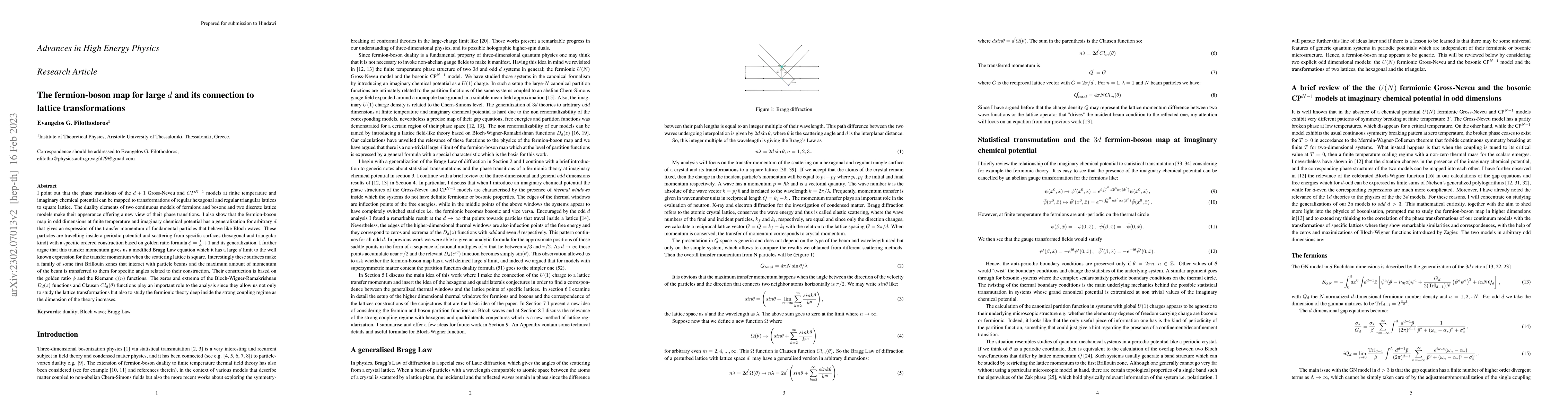 Thumbnail for The fermion-boson map for large $d$ and its connection to lattice
  transformations