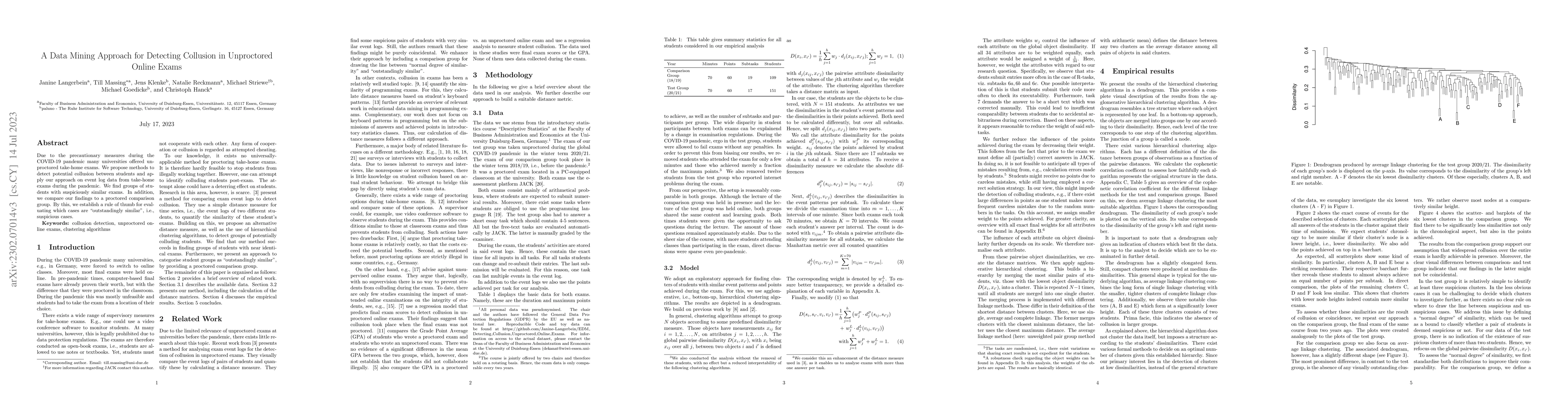 Thumbnail for A Data Mining Approach for Detecting Collusion in Unproctored Online
  Exams