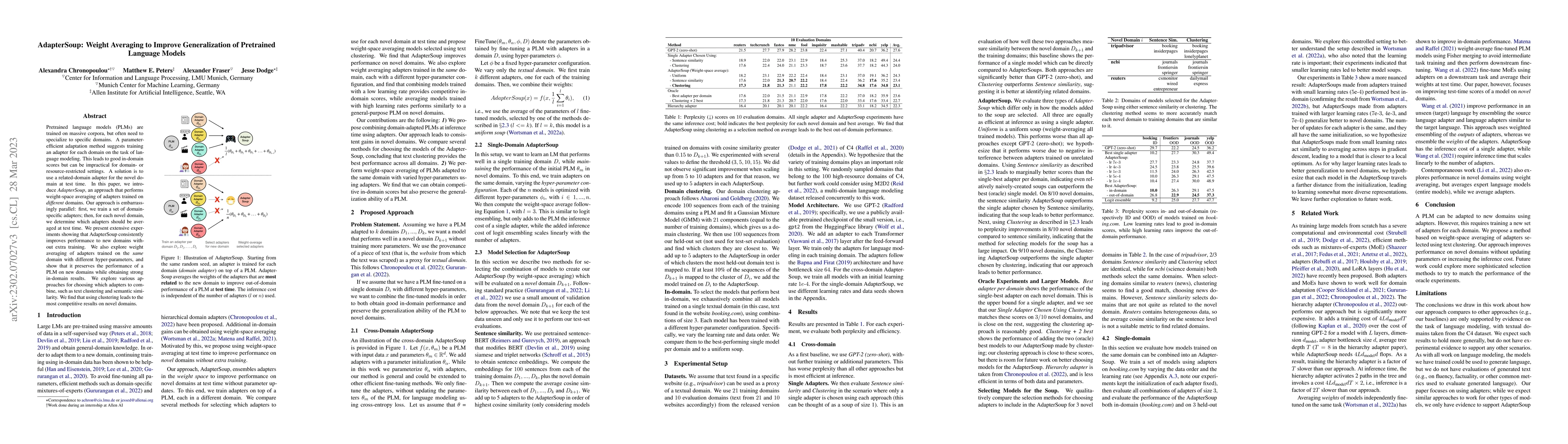 Thumbnail for AdapterSoup: Weight Averaging to Improve Generalization of Pretrained
  Language Models