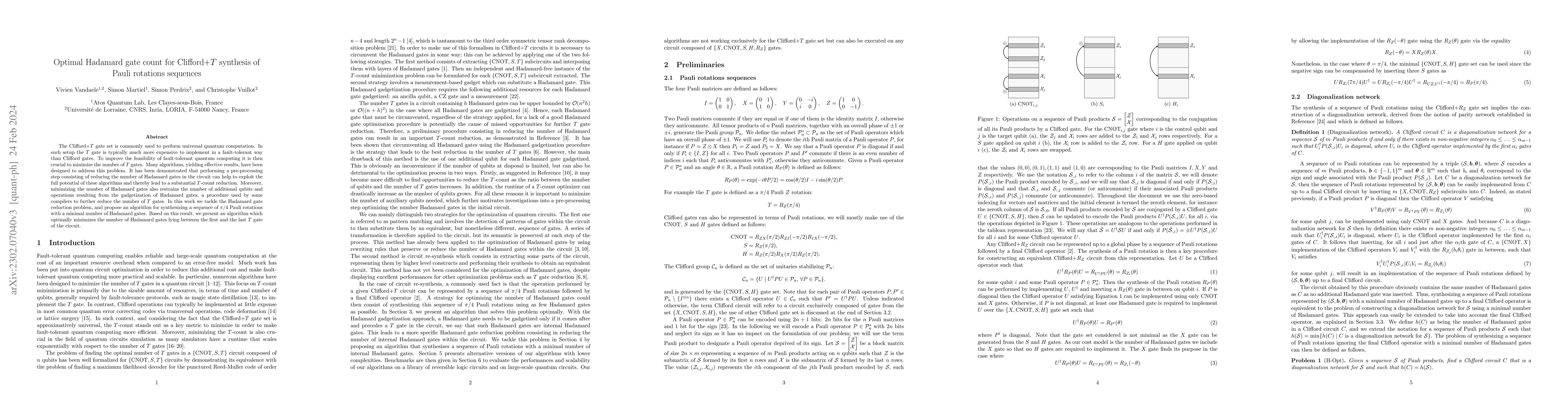 Thumbnail for Optimal Hadamard gate count for Clifford$+T$ synthesis of Pauli
  rotations sequences