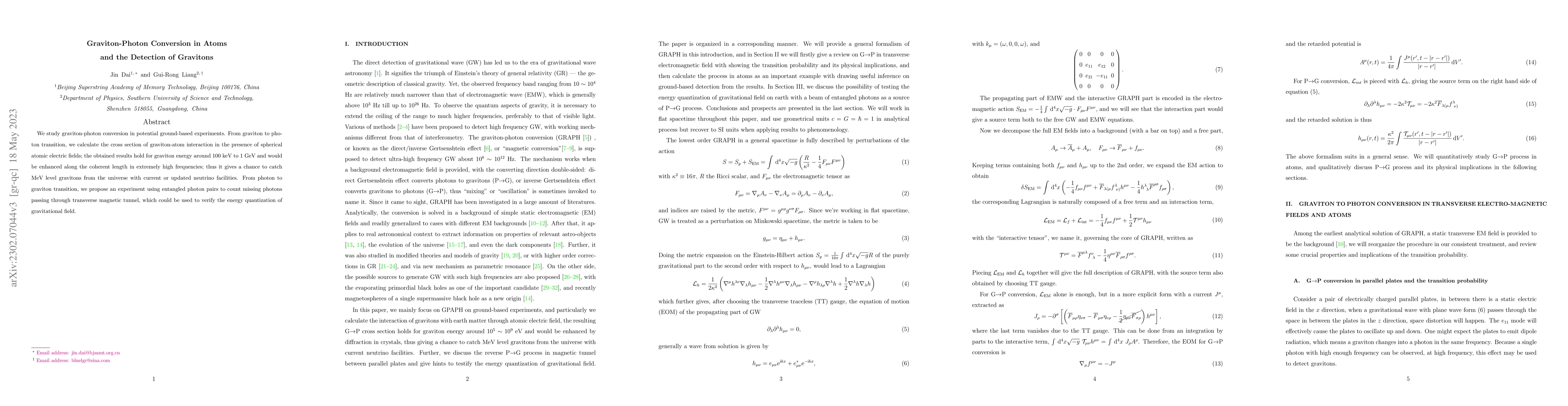 Thumbnail for Graviton-Photon Conversion in Atoms and the Detection of Gravitons