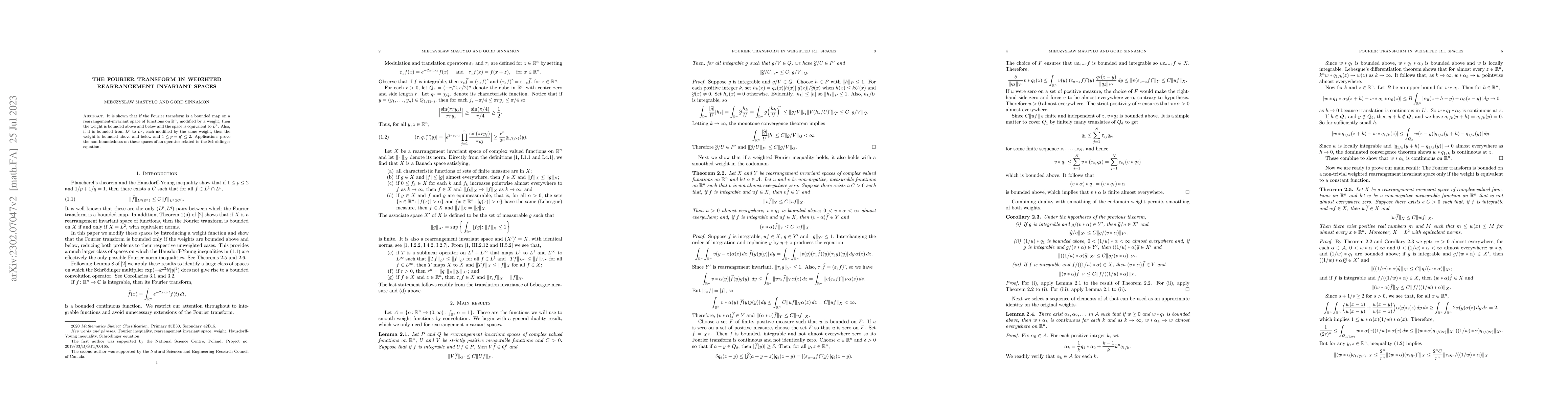Thumbnail for The Fourier transform in weighted rearrangement invariant spaces