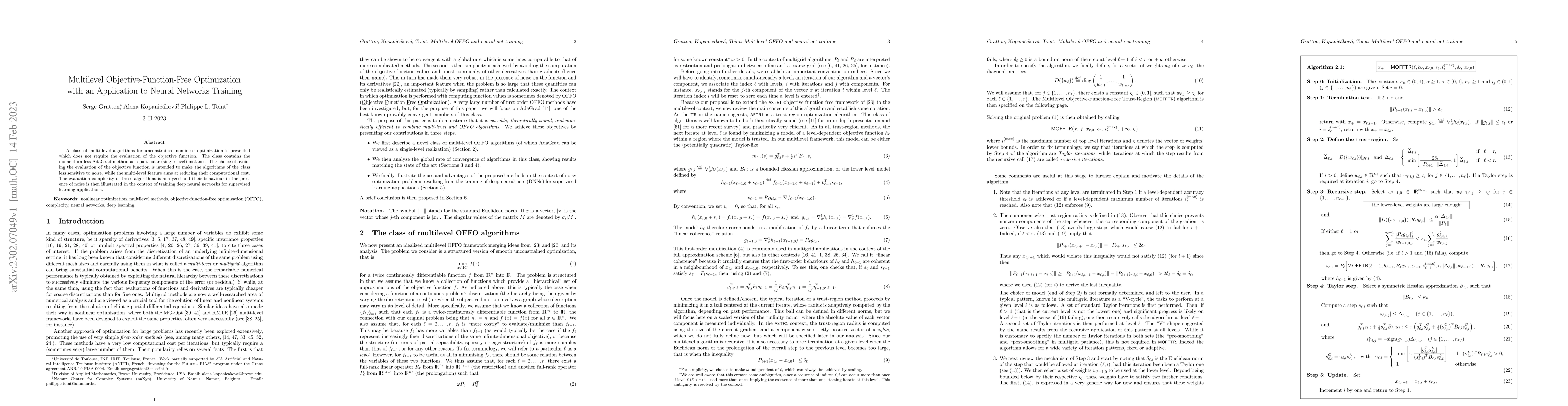 Thumbnail for Multilevel Objective-Function-Free Optimization with an Application to
  Neural Networks Training