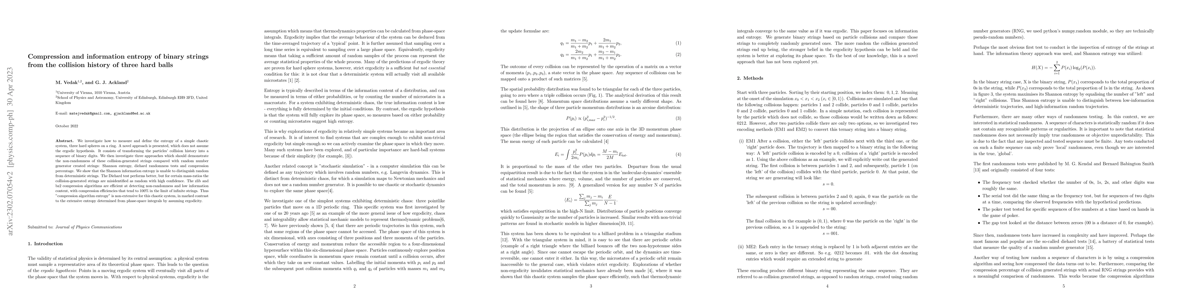 Thumbnail for Compression and information entropy of binary strings from the collision
  history of three hard balls