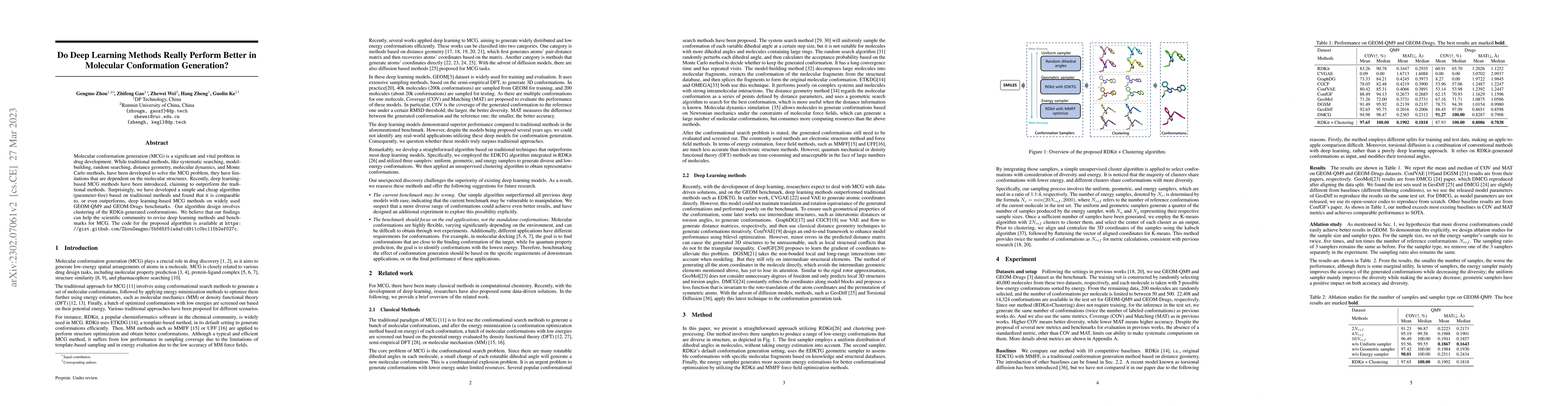 Thumbnail for Do Deep Learning Methods Really Perform Better in Molecular Conformation
  Generation?