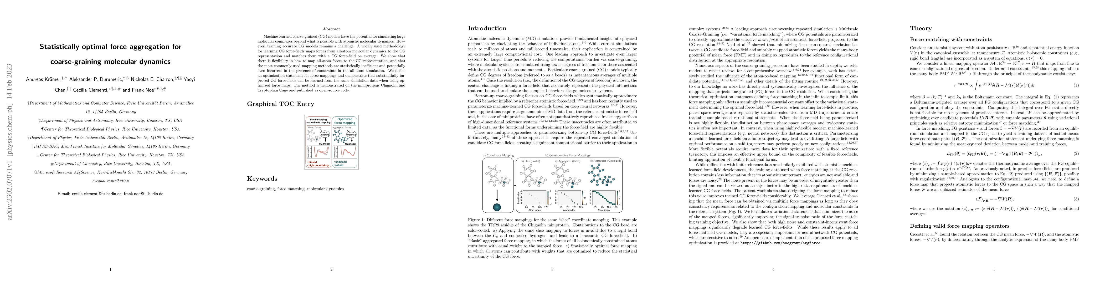 Thumbnail for Statistically Optimal Force Aggregation for Coarse-Graining Molecular
  Dynamics