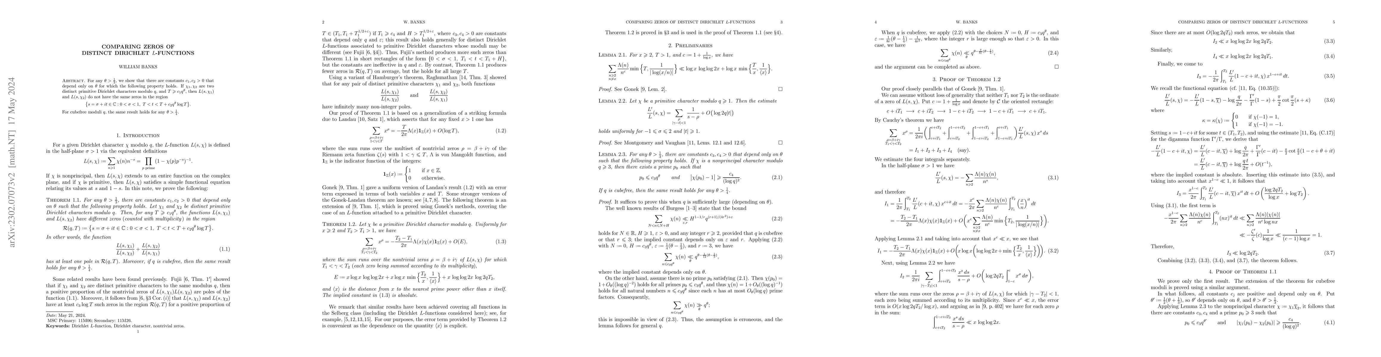 Thumbnail for Comparing zeros of distinct Dirichlet L-functions