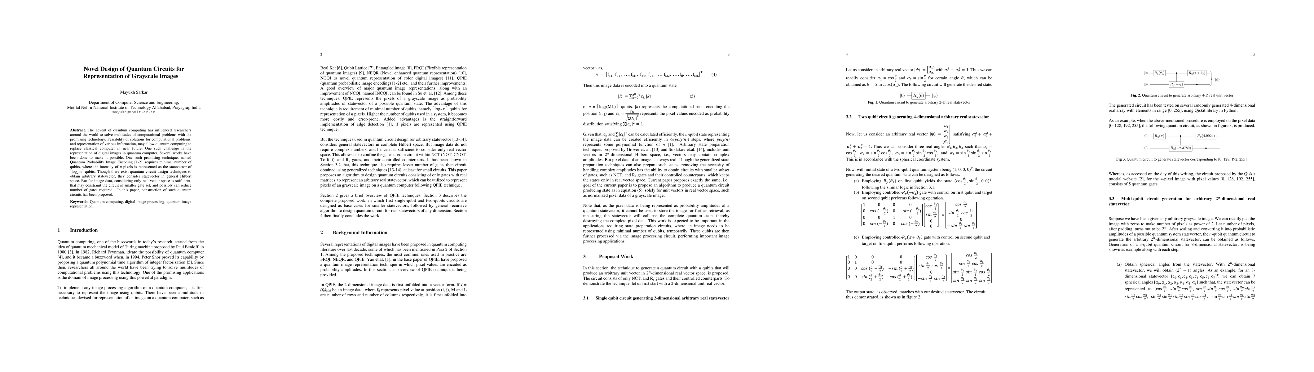 Thumbnail for Novel Design of Quantum Circuits for Representation of Grayscale Images