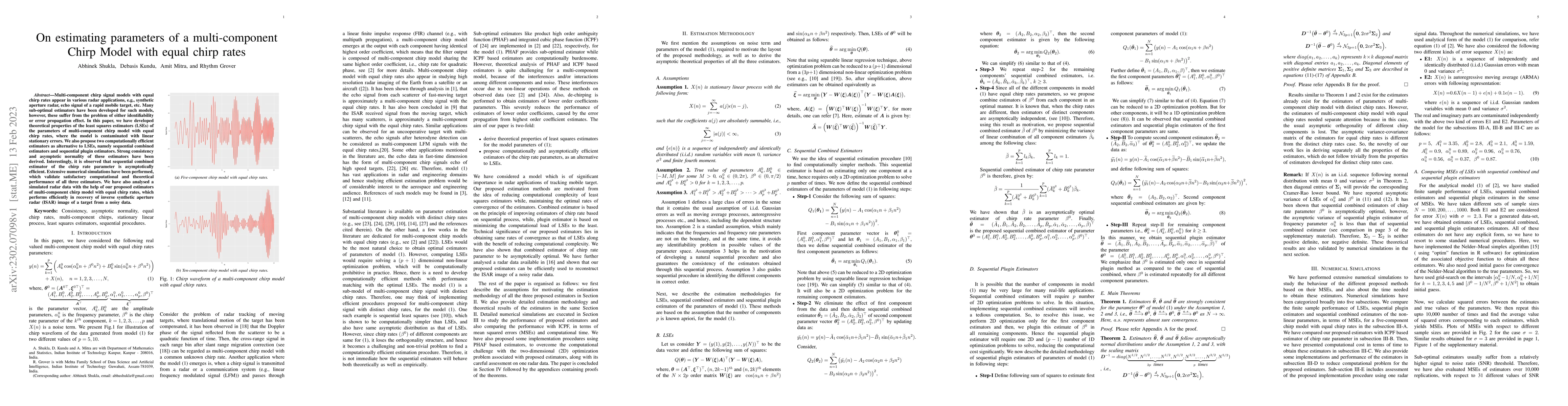 Thumbnail for On estimating parameters of a multi-component Chirp Model with equal
  chirp rates