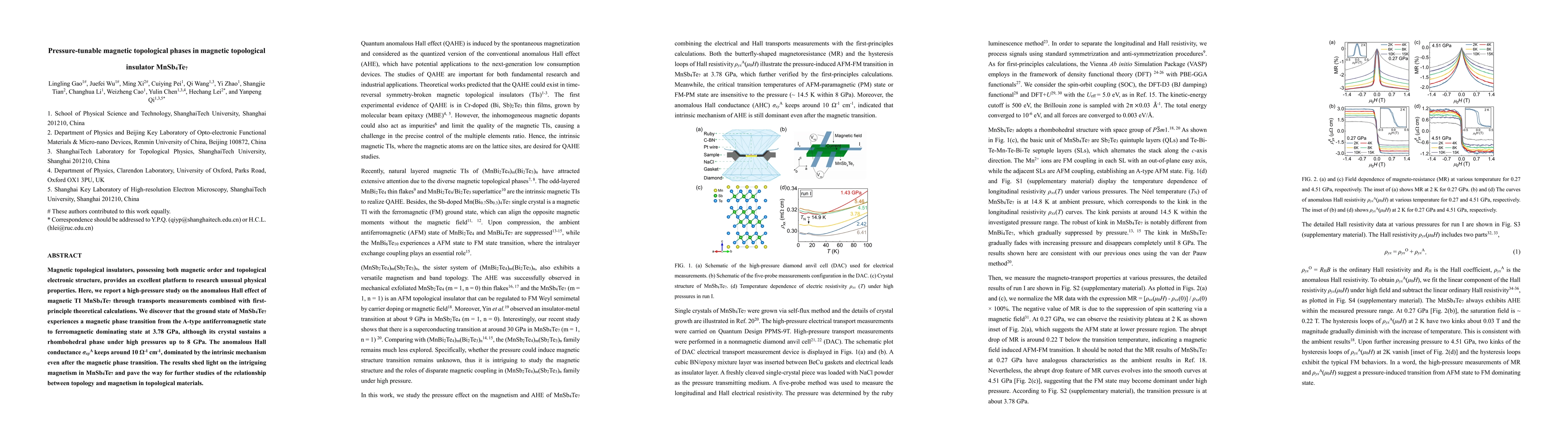 Thumbnail for Pressure-tunable magnetic topological phases in magnetic topological
  insulator MnSb4Te7
