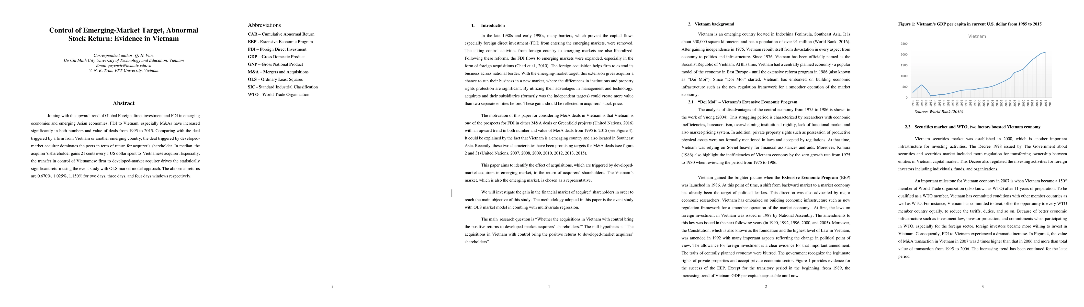 Thumbnail for Control of Emerging-Market Target, Abnormal Stock Return: Evidence in
  Vietnam