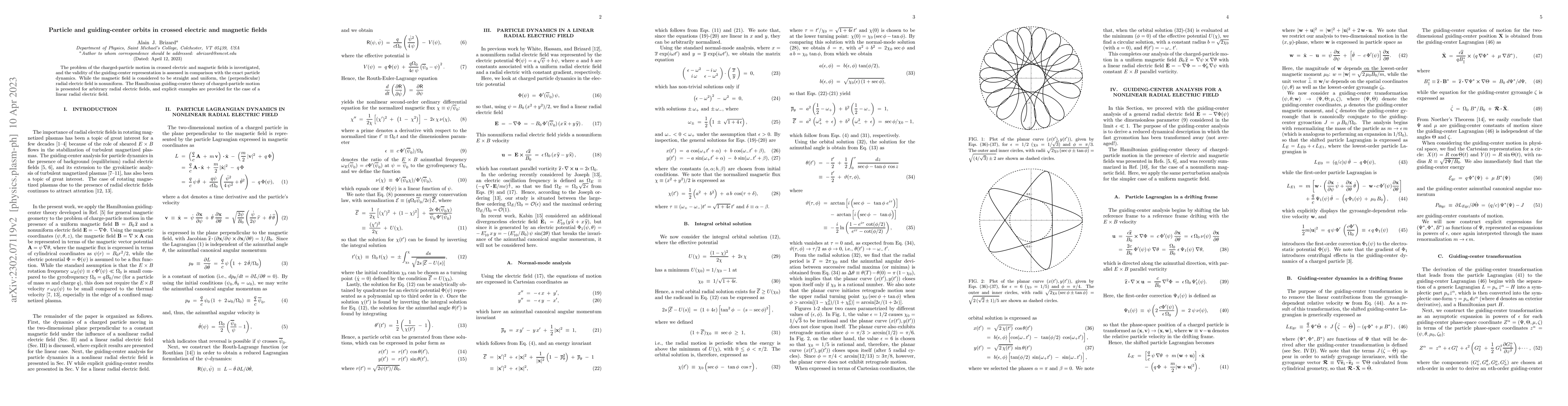Thumbnail for Particle and guiding-center orbits in crossed electric and magnetic
  fields