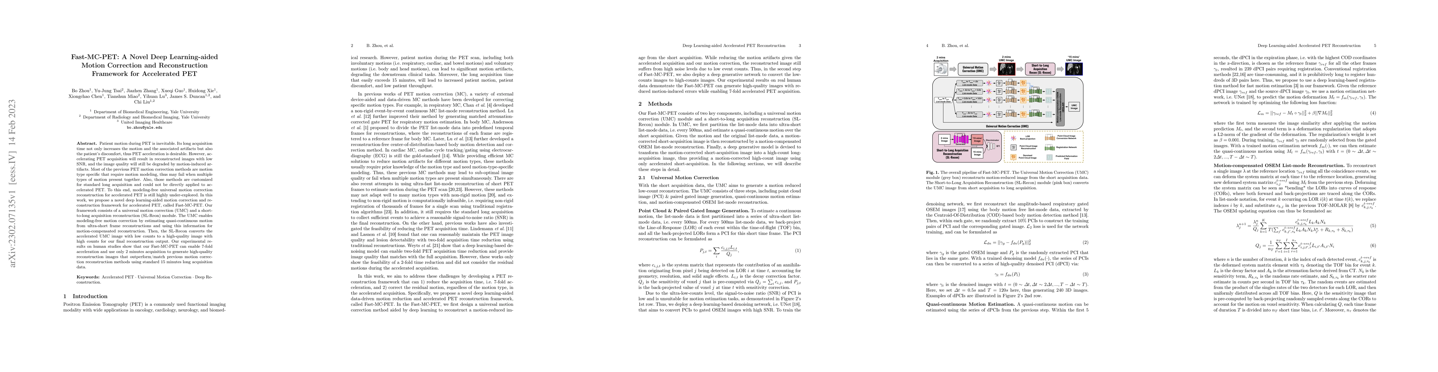 Thumbnail for Fast-MC-PET: A Novel Deep Learning-aided Motion Correction and
  Reconstruction Framework for Accelerated PET
