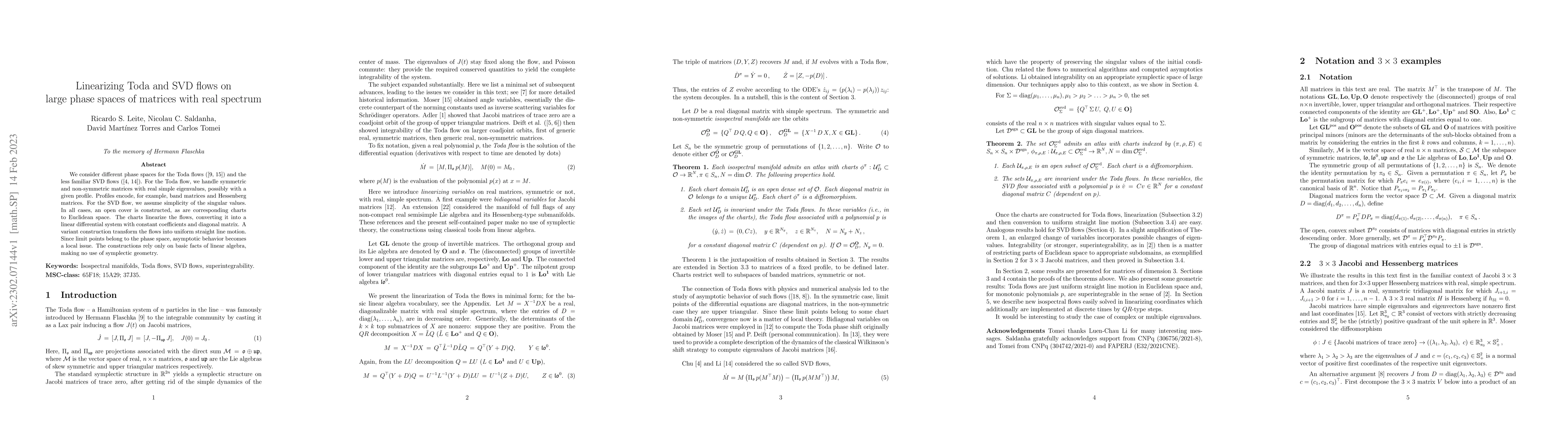 Thumbnail for Linearizing Toda and SVD flows on large phase spaces of matrices with
  real spectrum