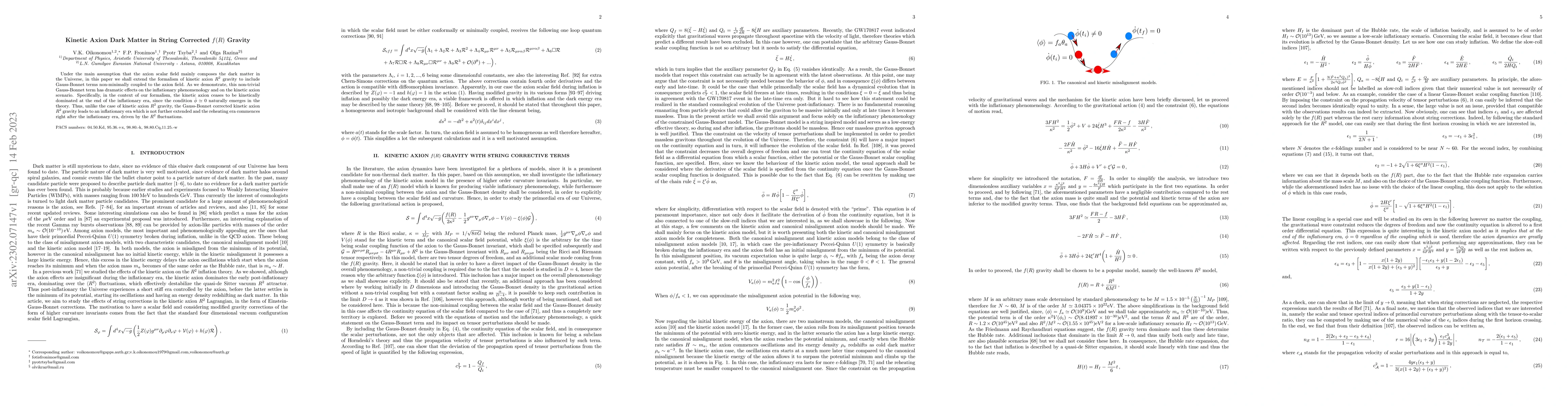 Thumbnail for Kinetic Axion Dark Matter in String Corrected $f(R)$ Gravity