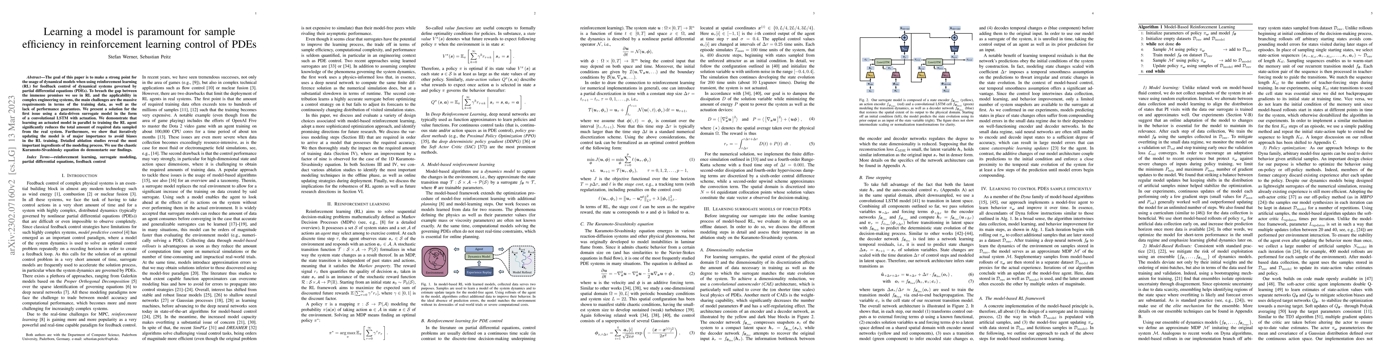 Thumbnail for Learning a model is paramount for sample efficiency in reinforcement
  learning control of PDEs