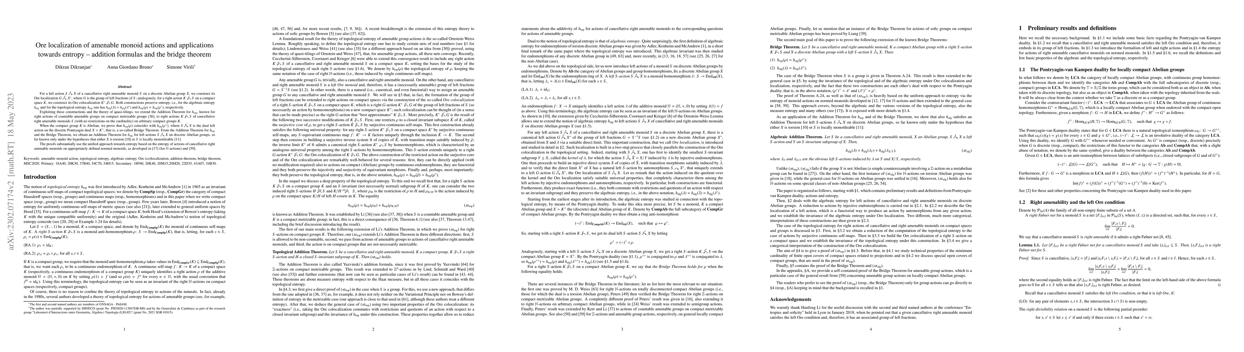 Thumbnail for Ore localization of amenable monoid actions and applications towards
  entropy $-$ addition formulas and the bridge theorem