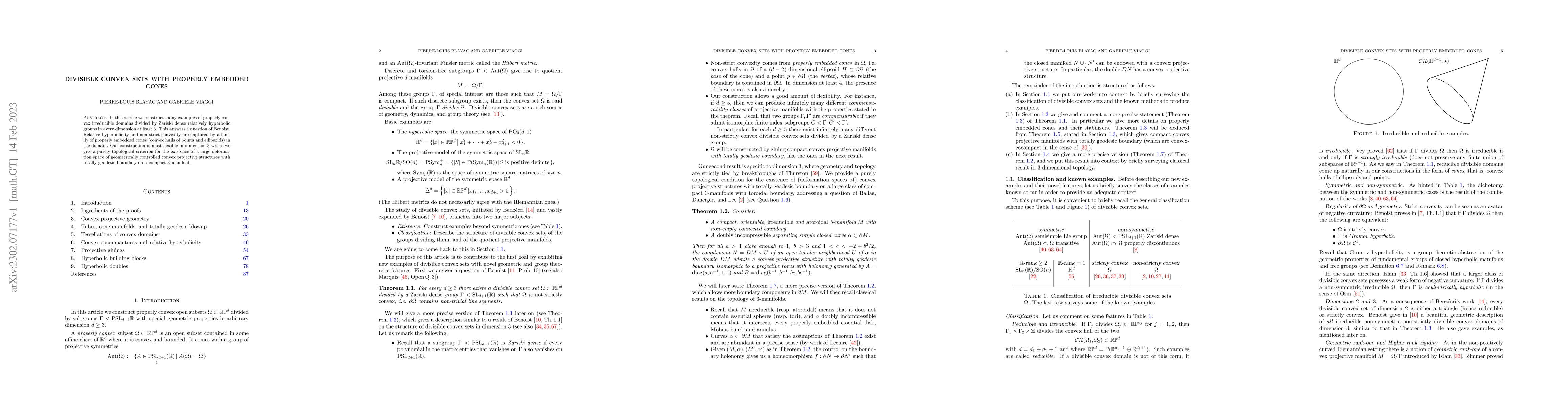 Thumbnail for Divisible convex sets with properly embedded cones