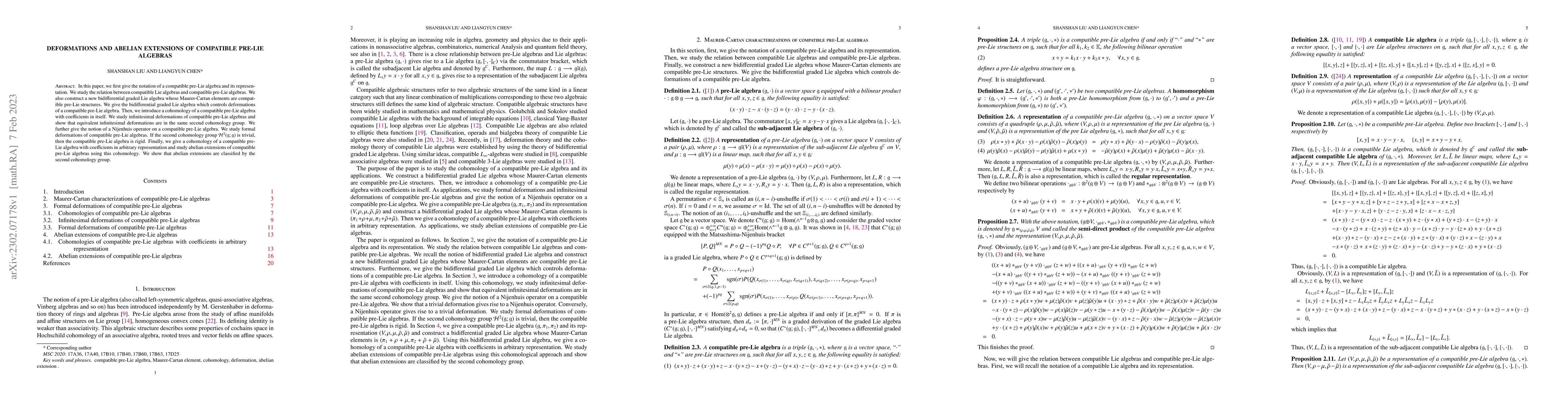 Thumbnail for Deformations and abelian extensions of compatible pre-Lie algebras