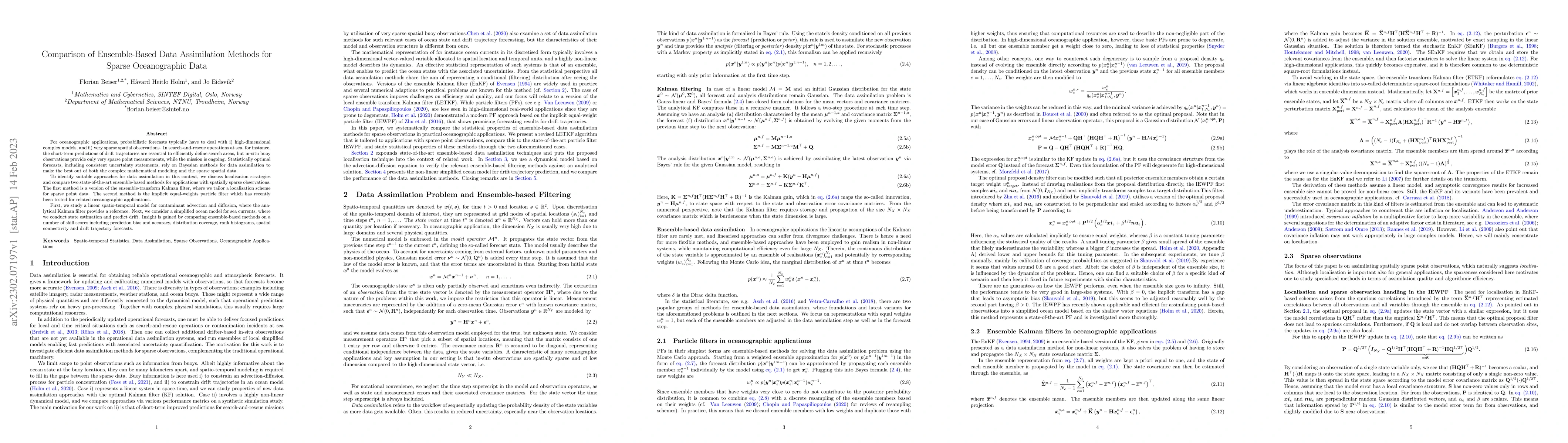 Thumbnail for Comparison of Ensemble-Based Data Assimilation Methods for Sparse
  Oceanographic Data