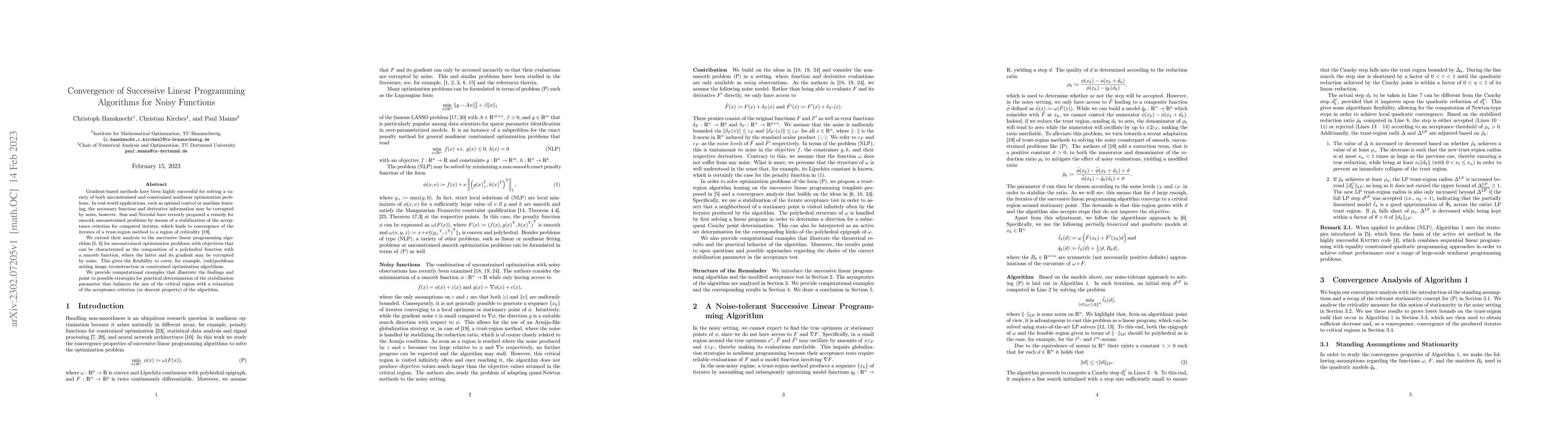 Thumbnail for Convergence of Successive Linear Programming Algorithms for Noisy
  Functions