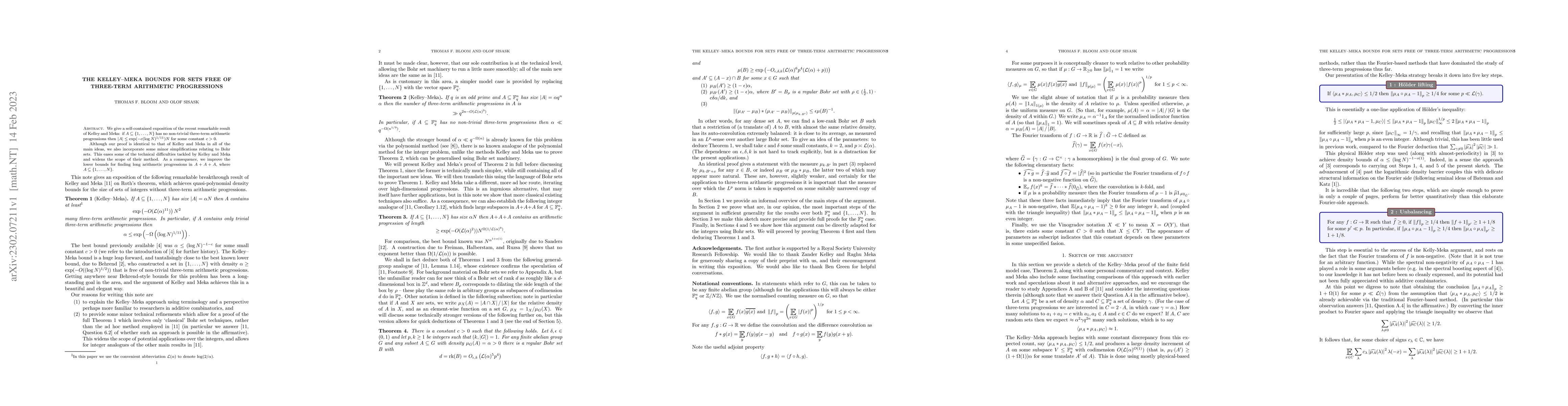 Thumbnail for The Kelley--Meka bounds for sets free of three-term arithmetic
  progressions