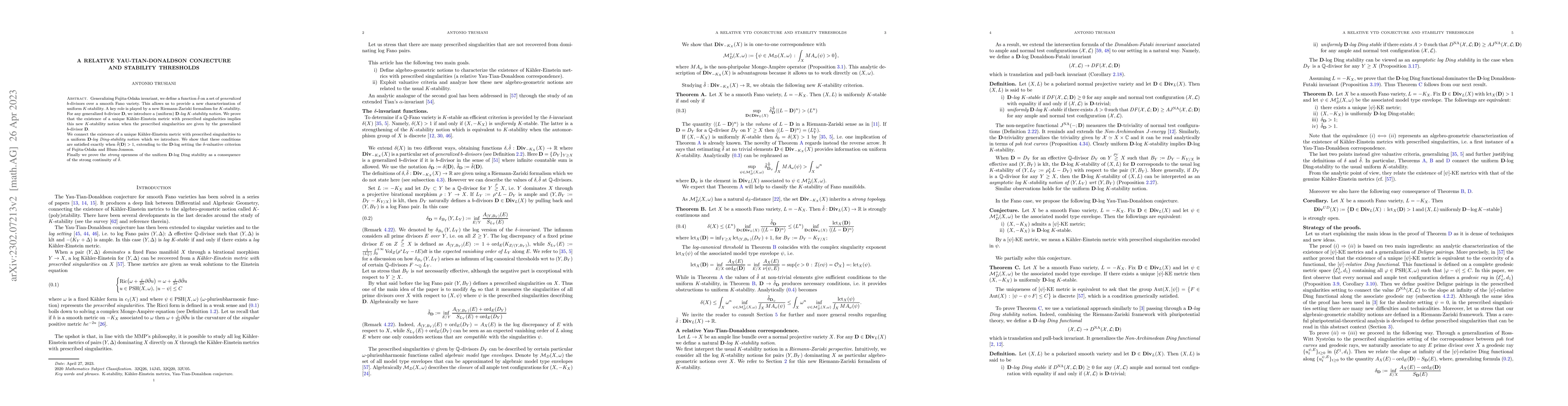 Thumbnail for A relative Yau-Tian-Donaldson conjecture and stability thresholds