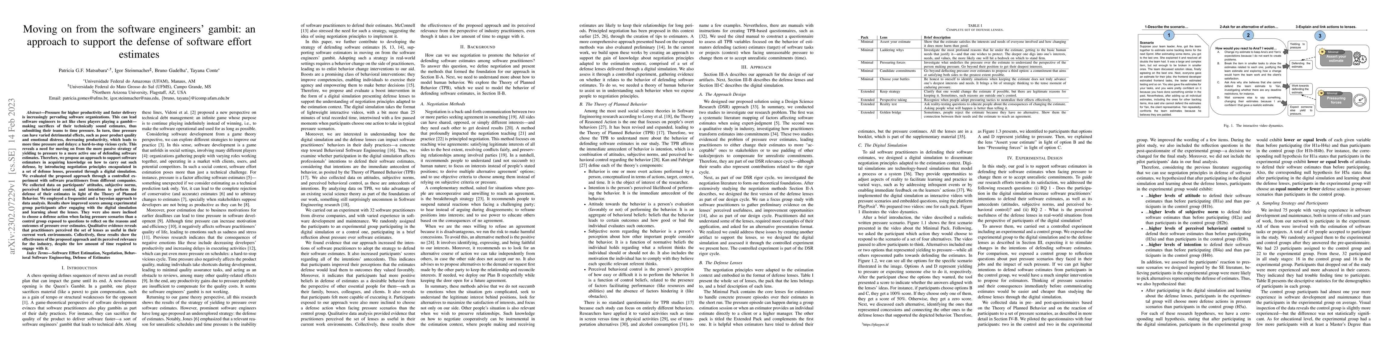 Thumbnail for Moving on from the software engineers' gambit: an approach to support
  the defense of software effort estimates