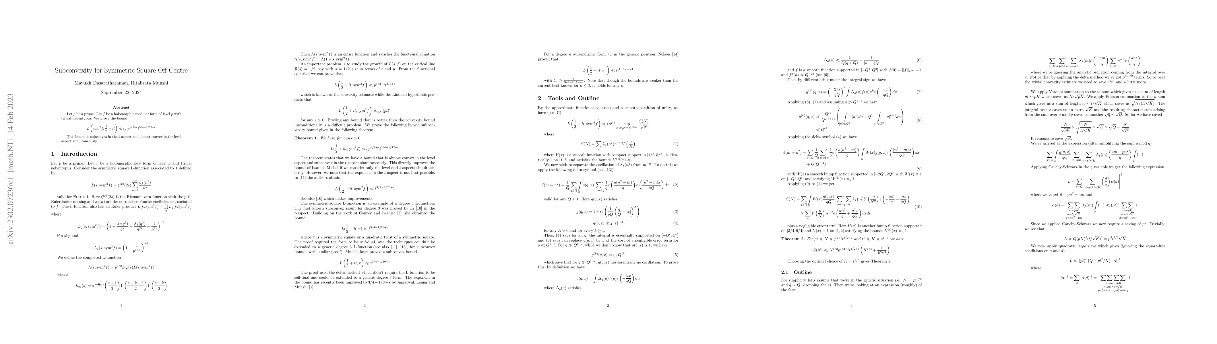 Thumbnail for Subconvexity for Symmetric Square L-functions off-centre