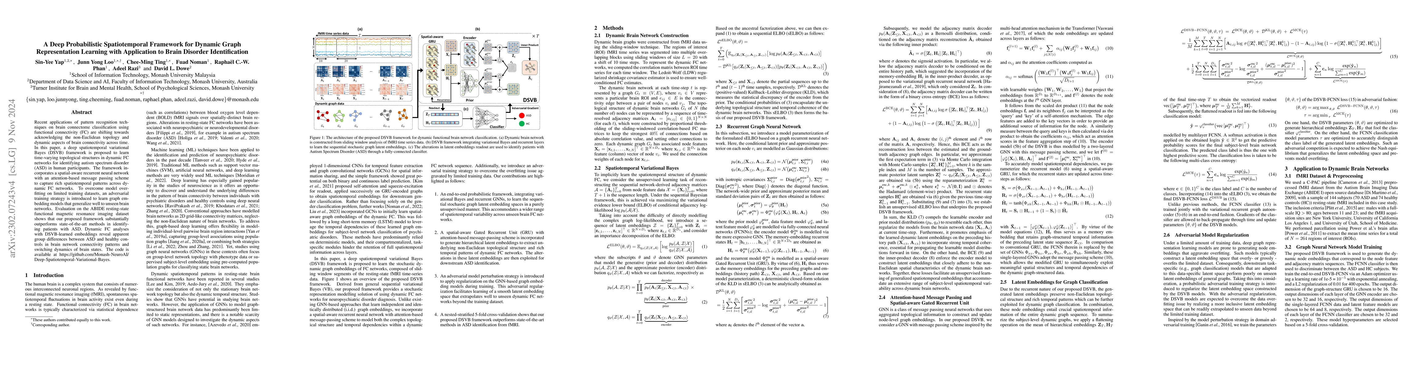 Thumbnail for A Deep Probabilistic Spatiotemporal Framework for Dynamic Graph
  Representation Learning with Application to Brain Disorder Identification