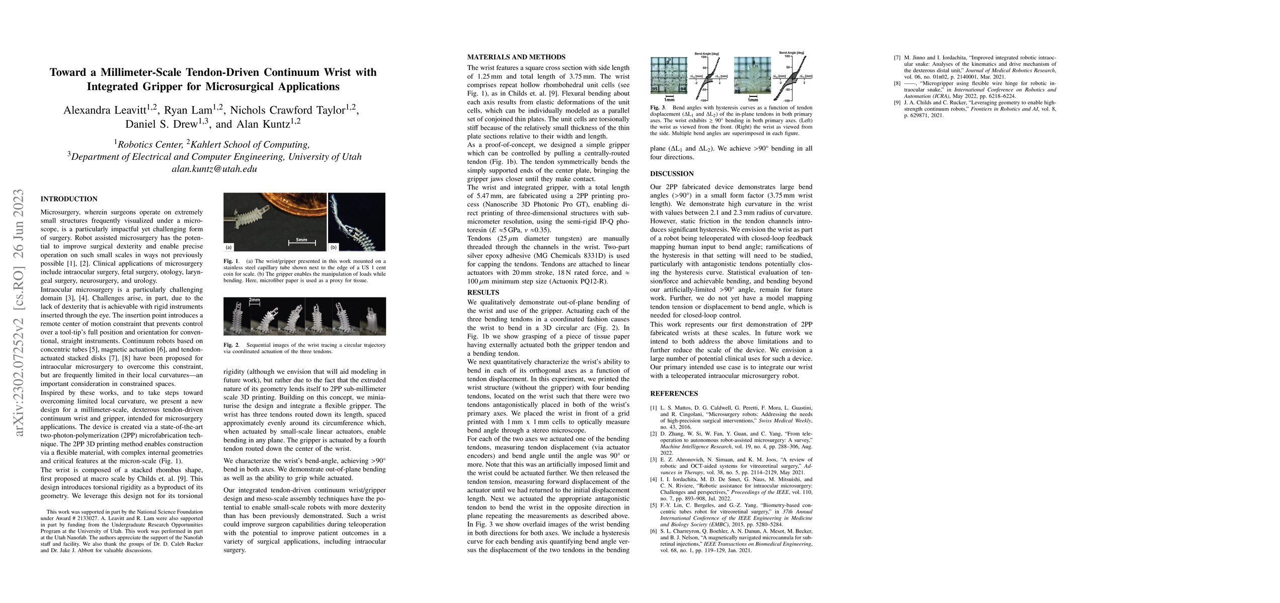 Thumbnail for Toward a Millimeter-Scale Tendon-Driven Continuum Wrist with Integrated
  Gripper for Microsurgical Applications