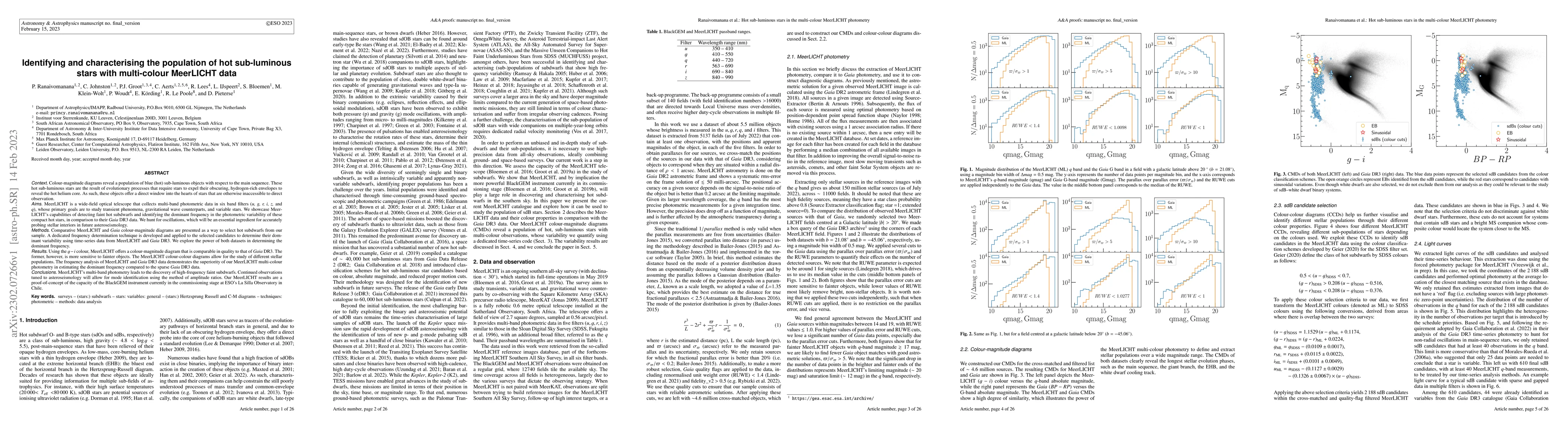 Thumbnail for Identifying and characterising the population of hot sub-luminous stars
  with multi-colour MeerLICHT data