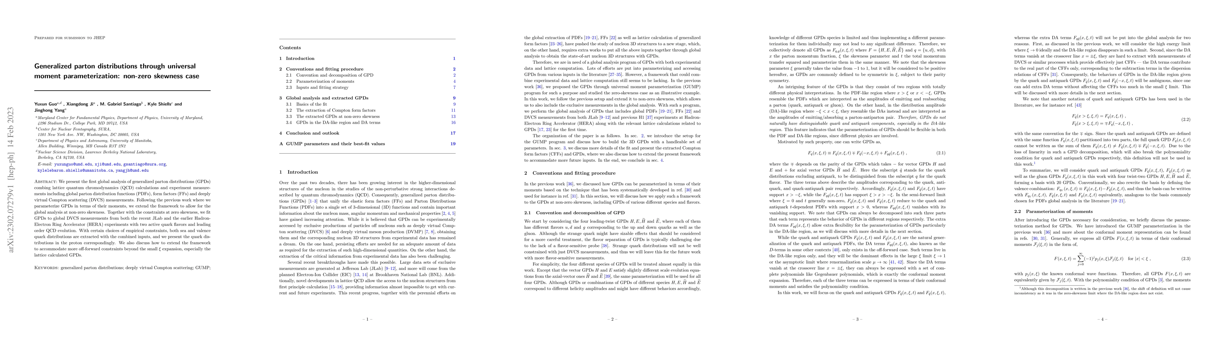 Thumbnail for Generalized parton distributions through universal moment
  parameterization: non-zero skewness case