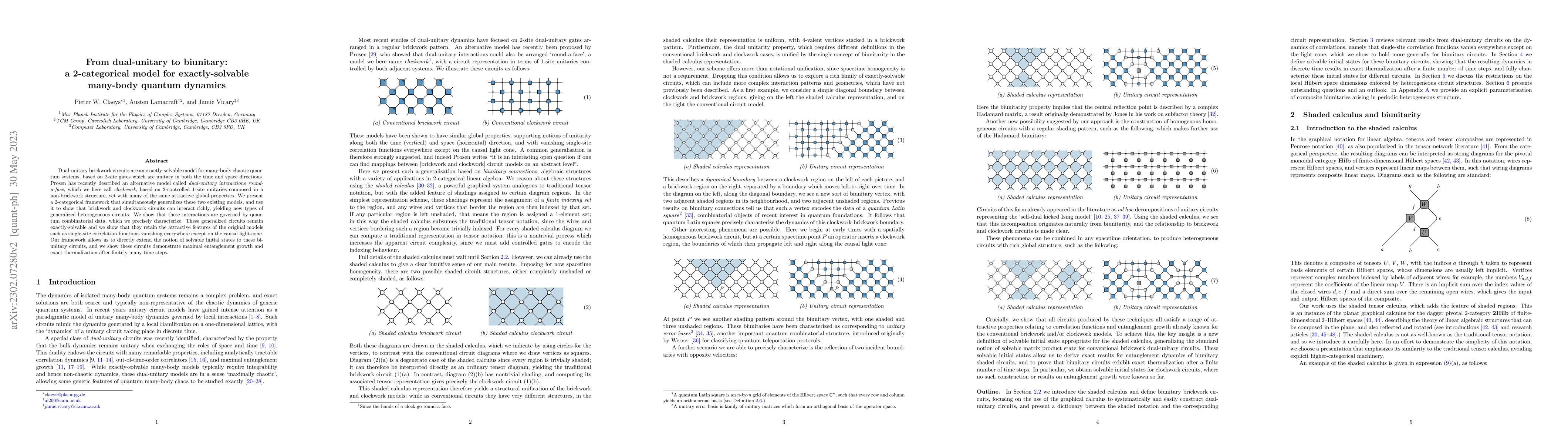 Thumbnail for From dual-unitary to biunitary: a 2-categorical model for
  exactly-solvable many-body quantum dynamics