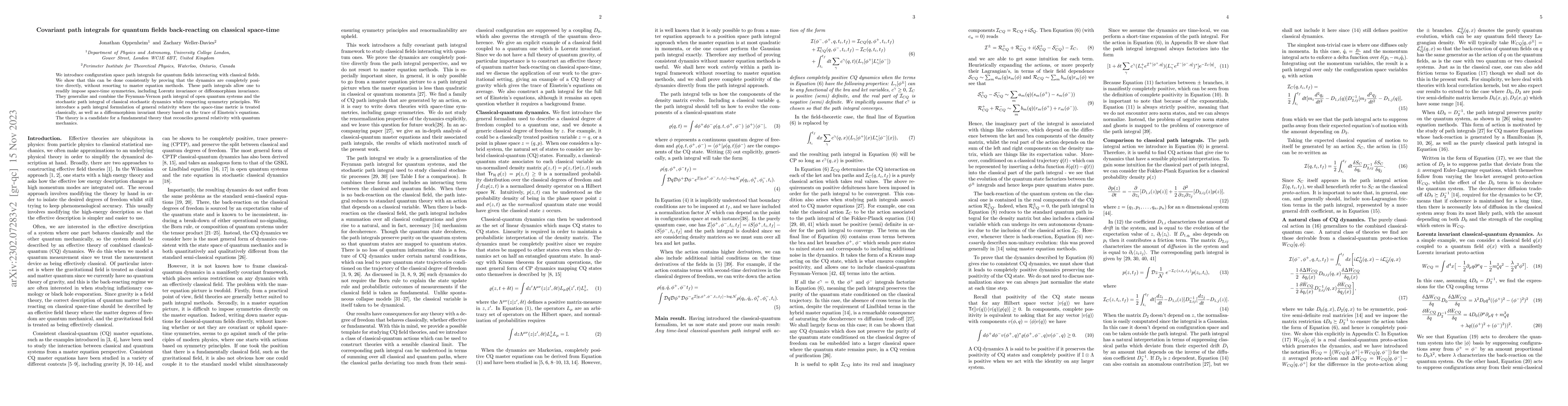Thumbnail for Covariant path integrals for quantum fields back-reacting on classical
  space-time