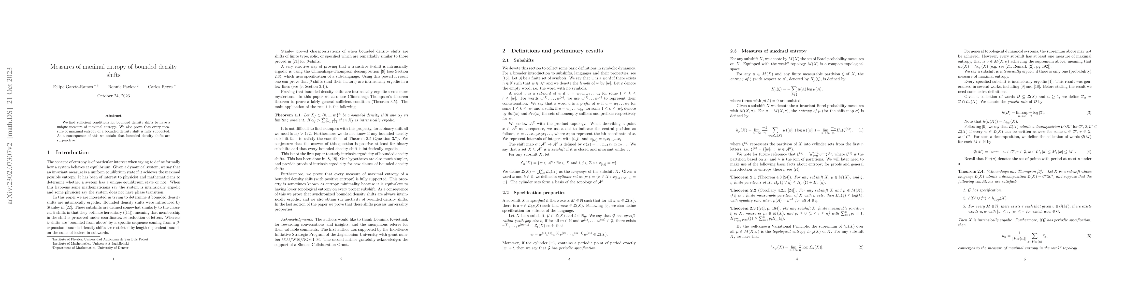 Thumbnail for Measures of maximal entropy of bounded density shifts