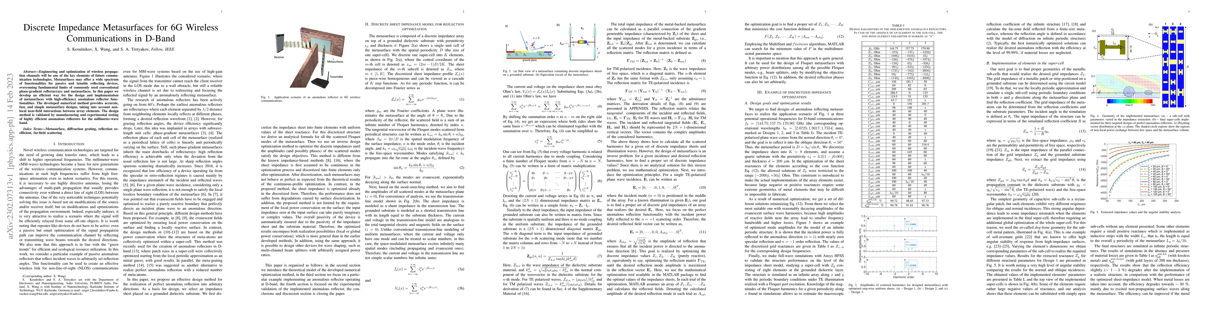 Thumbnail for Discrete Impedance Metasurfaces for 6G Wireless Communications in D-Band