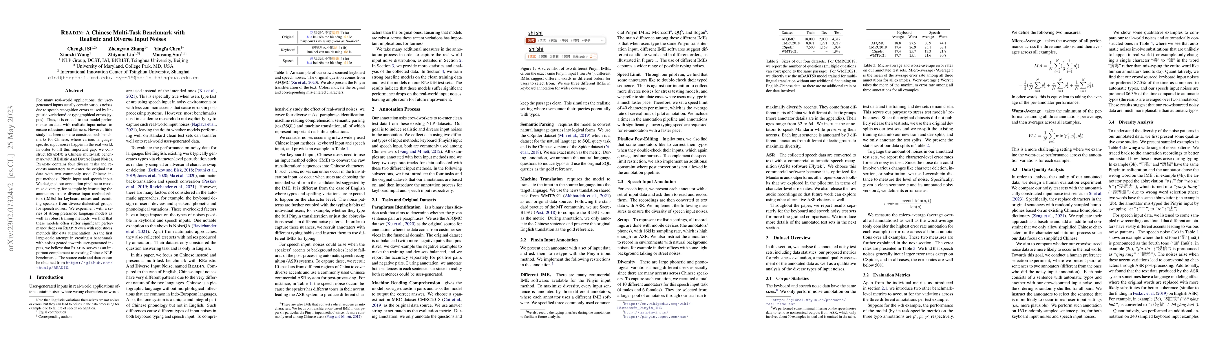 Thumbnail for READIN: A Chinese Multi-Task Benchmark with Realistic and Diverse Input
  Noises