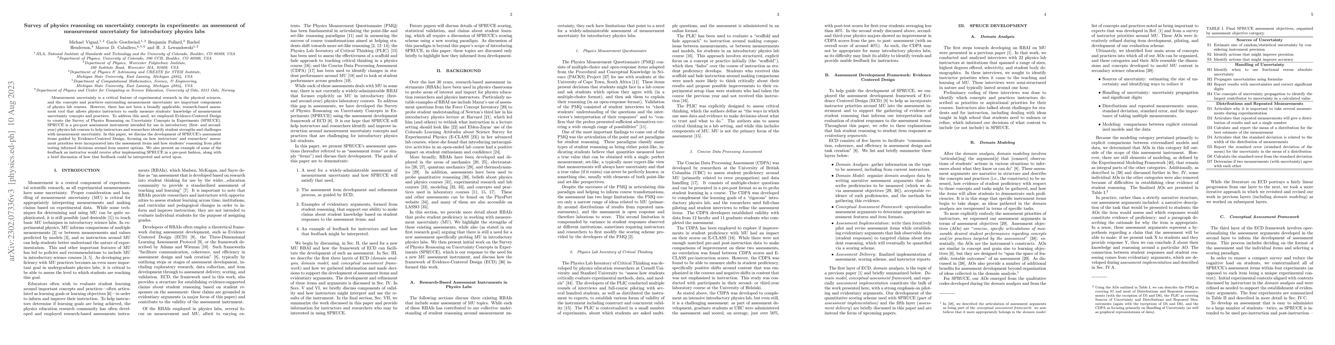 Thumbnail for Survey of physics reasoning on uncertainty concepts in experiments: an
  assessment of measurement uncertainty for introductory physics labs