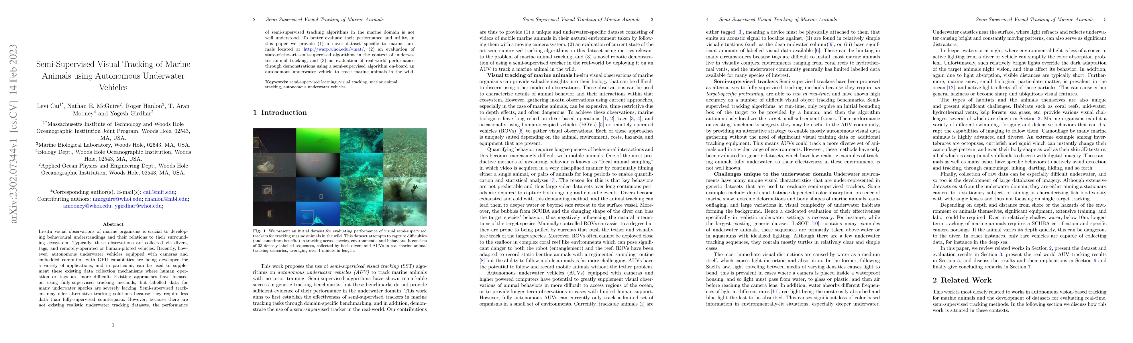 Thumbnail for Semi-Supervised Visual Tracking of Marine Animals using Autonomous
  Underwater Vehicles